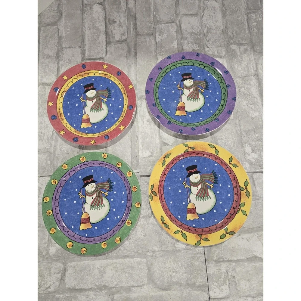 The Sweet Shop Set of 4 Snowman Dessert Salad Plates 8